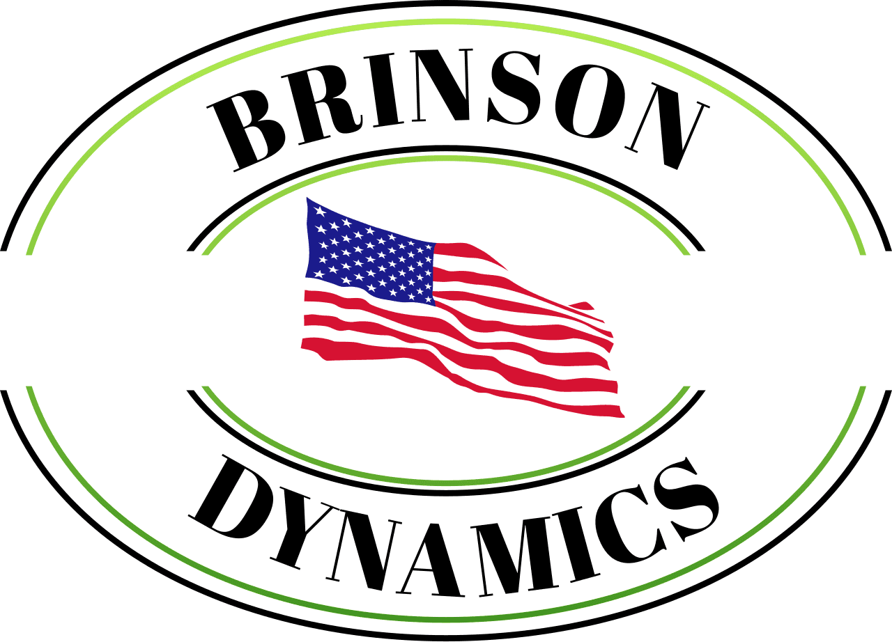 Brinson Dynamics logo with waving American flag in the center.